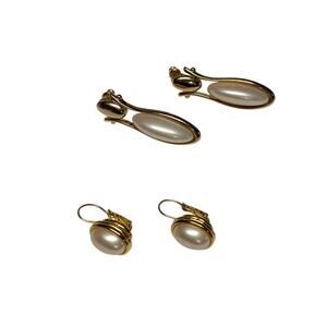 Lot of 2 Pairs Faux Pearl Earrings Liz Claiborne Clip-Ons & Gold Tone Lever-Back